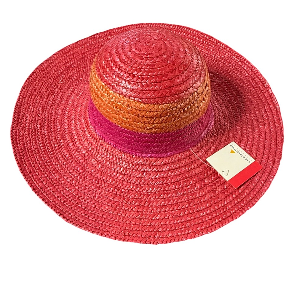 Vintage Liz Claiborne Accessories Women's Wide Brim Straw Sun Hat Pink Orange